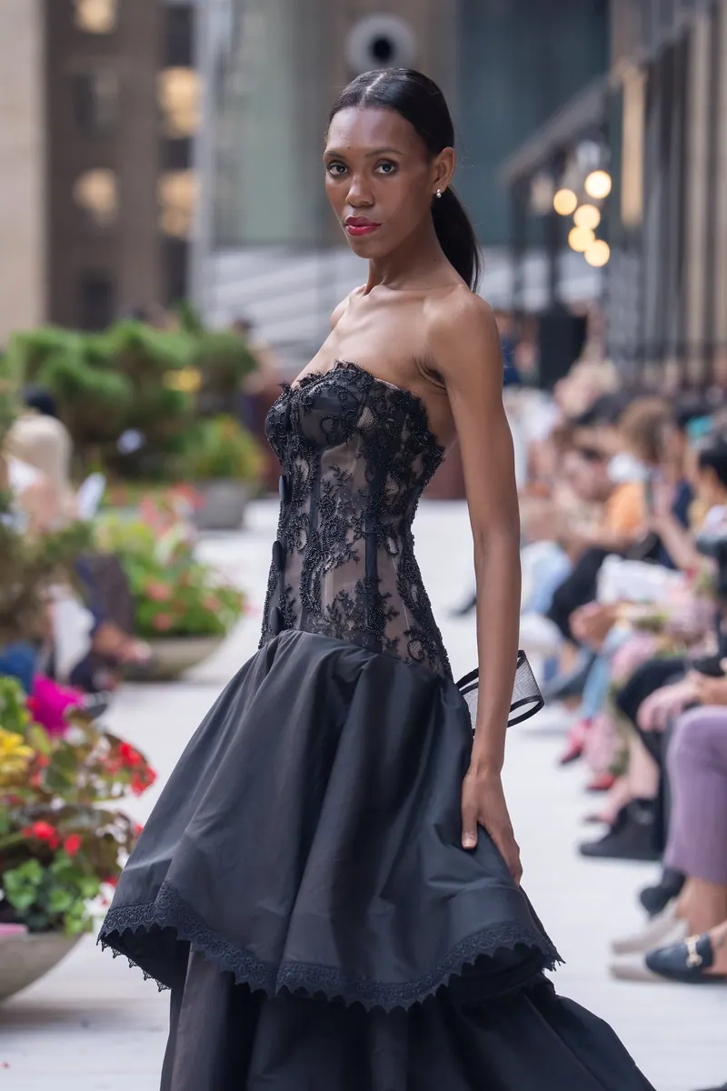 Black Chantilly lace finale gown at New York Fashion Week