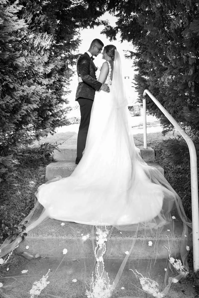 Samantha, A-line tulle with 3D floral lace and a cathedral train